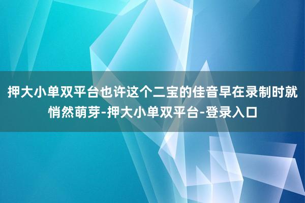 押大小单双平台也许这个二宝的佳音早在录制时就悄然萌芽-押大小单双平台-登录入口
